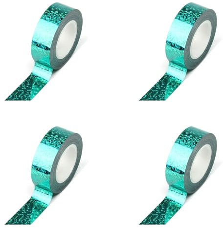 Leliafleury Nastro adesivo laser verde, 4 rotoli di nastro adesivo olografico glitterato, nastro adesivo decorativo per fai da te, artigianato, scrapbooking, 15 mm x 5 m