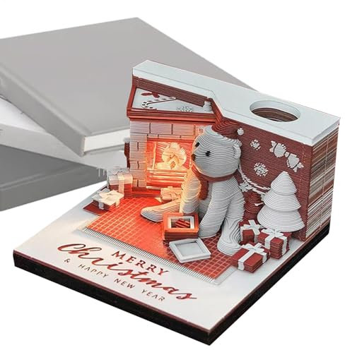 Ungtyb -Tischkalender 2025, Abreißkalender 2025 - Abreißkalender-Notizblock - Papierschnitzkunst mit LED-Lichtern, Weihnachtsbär-Kalender 2025, Zeitmesser-Kalender, Heimdekoration