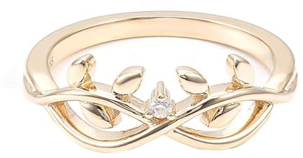 AMDXD Echt Gold Schmuck Verlobungsring Gelbgold 14K Au585, Vintage Unendlichkeit mit Blatt Solitärring mit Moissanit, 585 Gold Ring, Gr.53 (16.9)