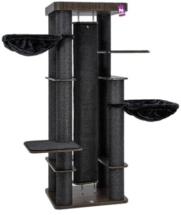Petrebels Kratzbaum Holz, Orion 189 cm, Design XXL Kratzbaum große Katzen, Schwarz-Brauner Look