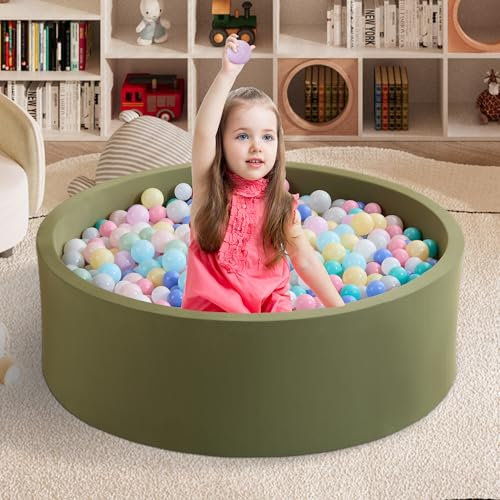 Zedachica Bällebad Baby 90Cmx30Cm Schaumstoff Rund Bällebad Kinder Baby ab 1 Jahr für Innen und Außenbereich Mädchen und Jungen, (Salbei grün, Ohne Bälle)