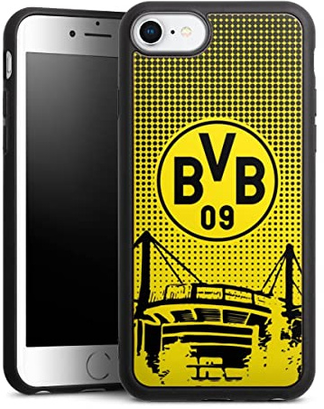 Holz Case kompatibel mit Apple iPhone SE (2022) Walnuss Handyhülle Echtholz Hülle Stadion BVB Borussia Dortmund