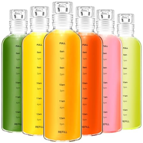 Maxdot 6 Pcs Water Bottle with Time Marker 17oz Motivational Water Tumblers with Time Scale to Drink Clear Reusable Plastic Bottles with Hydrating Reminder for Gym Fitness Workout Travel