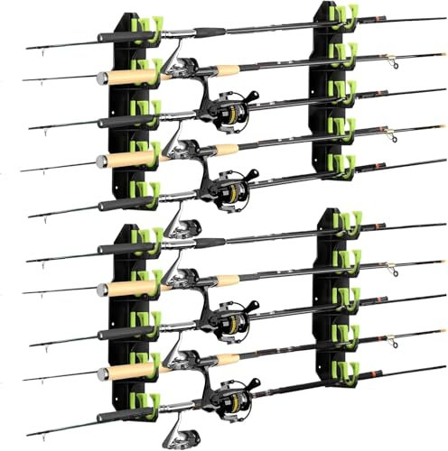 BOOSTEADY Fishing Rod Rack Angelrutenhalter Stangenhalter Angelrutenständer für die Garage, Wandhalterung Deckenhalterung für Angelruten, Angelausrüstung als Geschenk für Herren (2, Grün)