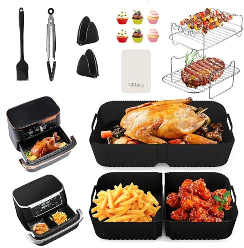 Moule Air Fryer, 16PCS Accessoires Air Fryer pour Ninja Foodi Flex 10.4L AF500EU, Moule Silicone Air Fryer Accessoires pour Ninja Air Fryer 1×10.4L+2×5.2L