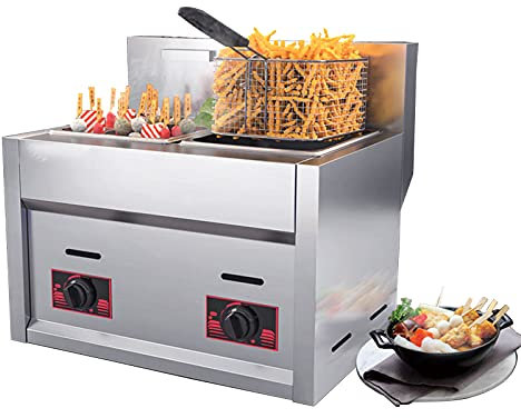 CZAOERXB Freidora a Gas Freidora a Gas, Freidora de Acero Inoxidable Freidora de 12 l Control de Temperatura, Cesta de Aceite extraíble para cocinar en la encimera Comida Familiar en un Res