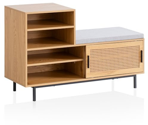 KADIMA DESIGN Schuhbank mit Sitzfläche 120x75,5x40 cm Garderobenbank Eiche-Dekor | Sitzbank Rattan Klein Gepolstert | Bank Schmal Flur mit Stauraum | Flurbank Wiener Geflecht |