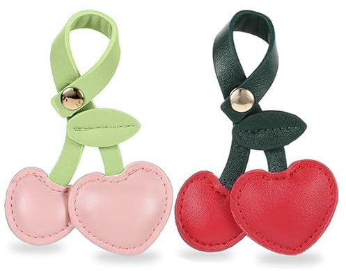 EnixwH 2 Stück Kirschen Taschenanhänger, Schlüsselanhänger Leder Obst, Cherry Bag Charms, Vielseitiger Kirsch-Schlüsselanhänger und Geldbörsenanhänger, Geben Geburtstagsgeschenke für Damen