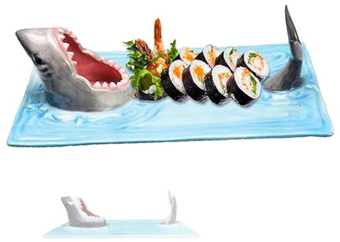 VSFJZJKJ Shark Sushi Plate, Shark Attack Sushi Plate, Shark Ceramic Dipping Plate, Dining Table and Kitchen Decoration, Suitable for Various Foods Such As Sushi and Pasta