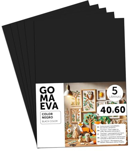 m-office Goma Eva para Manualidades, Goma Espuma de Colores para Proyectos Creativos, Ideales para Artes y Manualidades, uso Escolar, Profesional o Artístico 40x60cm (Negro, 5 uds)