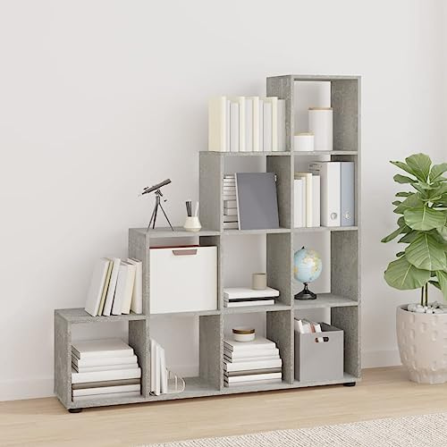 LLEZKBR Regal-Bücherregale & Standregale Treppenregal Bücherregal Betongrau 142 cm Holzwerkstoff