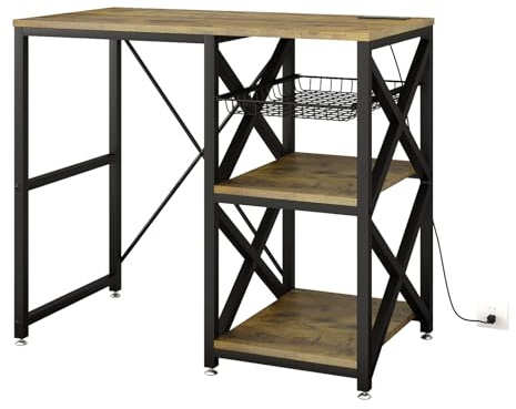 METYERRY Mini Fridge Stand with Movable Basket (Rustic Brown)