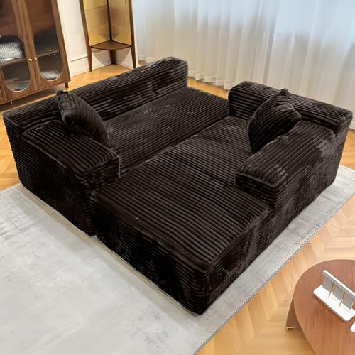 AEVIDKZOP Boneless Sofa Couches, Modulares Sofa Cord Sofa mit Schlaffunktion Cloud Cord Couch Ecksofa, L-Form, Bequem XXL, Cordsofa, Relaxsofa für Wohnzimmer (Khaki)