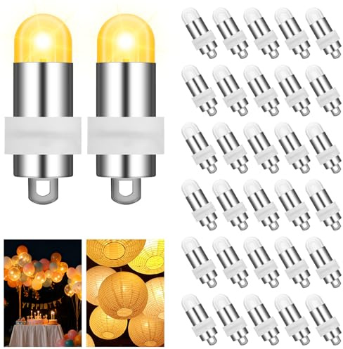 AUAUY Mini LED Globos Luces, Resistente Agua, LED Blanco Cálido 30 Unidades | Funcionan con Pilas, para Farolillos de Papel, Globos, Navidad, Bodas, Fiestas Cumpleaños y Decoraciones Navideñas