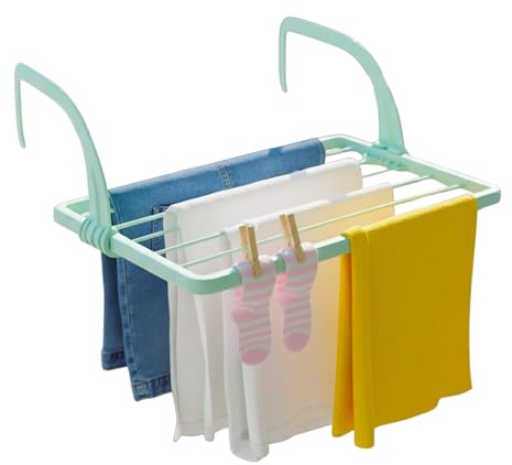 COSHANO Tendedero para balcón, radiador, terraza 3 Metros de tendido, Plegable de Resina Soporte para Tender Ropa Fabricado en España (Verde Agua)