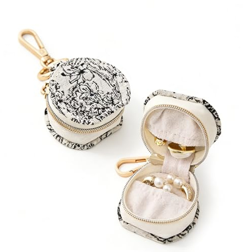 LAOYEFACAI Damen Mini-Tasche Schmuckkästchen Reise-Organizer Schlüsselanhänger mit Karabiner-Münzbeutel Bag Charm für Ringe, Ohrringe & Ketten