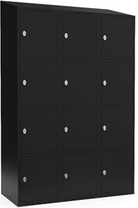 kaiserkraft | 4er-Schließfachschrank Fydor | 3 Abteile | Schwarz | B 1200 mm | schräge Dachform | Vorhängeschloss