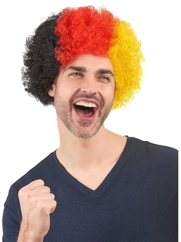 Widmann 5986D - Perücke lockig, schwarz-rot-gelb, Fußballfan, Deutschland, Karneval, Mottoparty