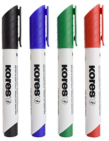 Kores - K-Marker XW2: Bunte Whiteboard Marker mit Keilspitze, trocken abwischbar und nahezu geruchslose Tinte, Schul- und Bürobedarf, Set aus 4 Sortierten Farben