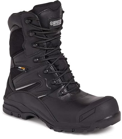 Apache Workwear Men's Combat Safety Boot | UK Size 12 | Composite Anti Scuff Toe Protection | Black Leather High Leg Shoe | Waterproof and Breathable Inner Lining