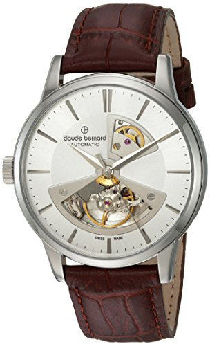 Claude Bernard Herrenuhr Analog Automatik mit Lederarmband 85017 3 AIN2 in der Farbkombination Silber/Silber