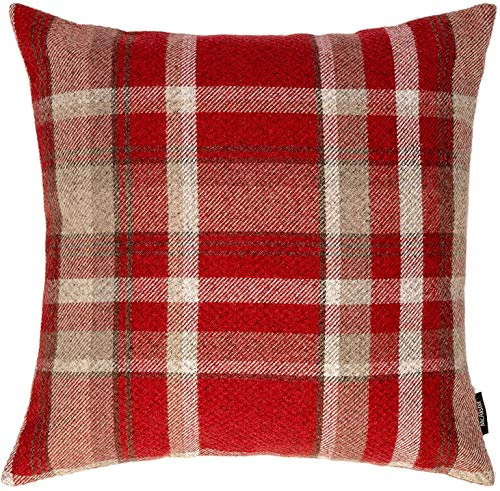 McAlister Textiles Heritage | Sofakissen mit Füllung in Rot | 50 x 50 cm | gewobenes Tartan-Muster kariert | Deko gefülltes Kissen Sofa, Bett, Couch pflegeleichtes Wolle-Gefühl