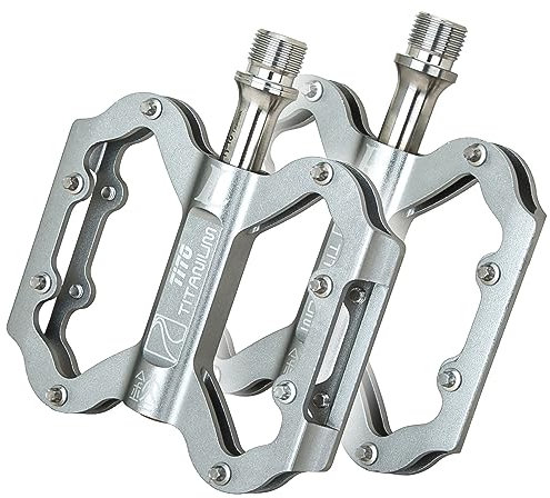 TiTo Titanium Fahrrad Pedalen mit Aluminium-Legierung Fahrrad Fuß Pedale und Titan Achse Leichte Anti-Rutsch Rennrad Pedale für Rennrad Citybike E-Bike oder Mountainbike(Titanium2)