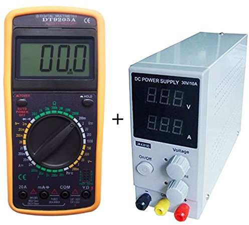 DOBO® Alimentatore Slim + Tester multimetro/Alimentatore Stabilizzato da banco Trasformatore Corrente Professionale Slim Regolabile 30V e 10A + Multimetro Digitale Display Gigante