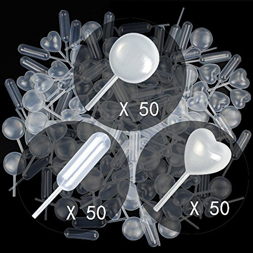 Lot de 150 pipettes en plastique rondes, rectangulaires et en forme de cœur pour décoration de chocolats, cupcakes ou fraises - 4 ml