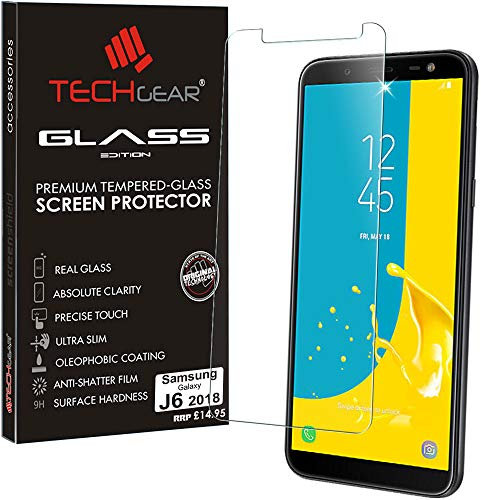 TECHGEAR Galaxy J6 VERRE, Protecteur d'Écran Original en Verre Trempé Compatible pour Samsung Galaxy J6 (Séries SM-J600)