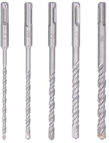 WELLCUT 5-Piece PRO SDS Plus Hammer Drill Bit Set for Drilling Concrete/Hard Plastic/Wood/Stone and Metal surfaces suitable for DIY and Professionals