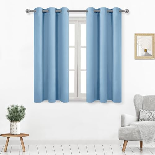 DWCN Light Blue Curtains 54 Inch Length, Blackout Curtains for Bedroom, Spring Thermal Curtains for Windows - W38 x L54 Inch Length, 2 Panels
