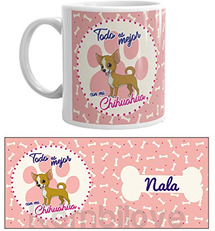 Kembilove Taza de Desayuno Chihuahua Personalizada con Nombre - Taza de Café y Té para Mascota - Cerámica Impresa - Razas de Perro