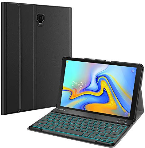 FINTIE Tastatur Hülle für Samsung Galaxy Tab A 10.5 SM-T590/T595 - Schutzhülle mit [Hintergrundbeleuchtung in 7 Farben] magnetisch Abnehmbarer drahtloser Deutscher Bluetooth Tastatur, Schwarz