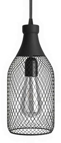 Lámpara Colgante Cable Textil, Pantalla Botella Jeroboam con Detalles metálicos - con Bombilla, Negro