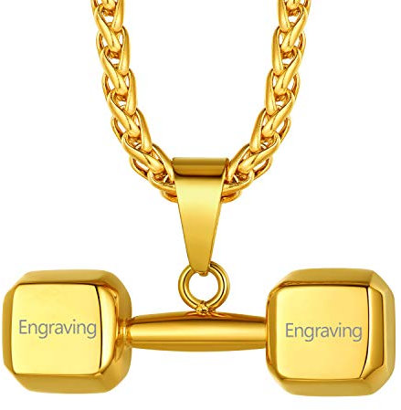 Richsteel goldene Kette mit Hantel Anhänger, Hip pop Kurzhanteln Kette für Herren, Punk Sport Schmuck für Sportler Junge