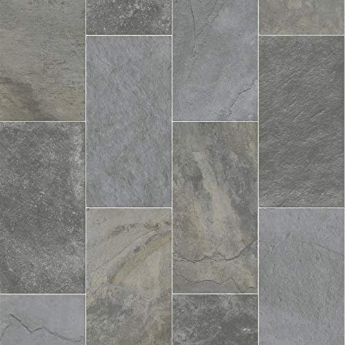 247Floors Forli Tile Effect Vinyl Flooring 2.3mm Realistic Foam Backed Slip Resistant Lino (3m x 4m / 9ft 10 x 13ft 1, Mixed Stone Tiles)