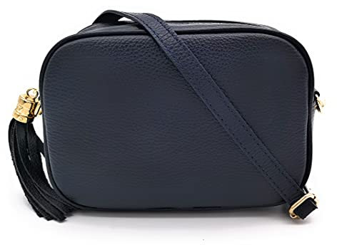 ELIOX Sac femme en cuir véritable fabriqué en Italie, petit sac à bandoulière élégant mode sac à bandoulière véritable cuir, bleu, Taille unique