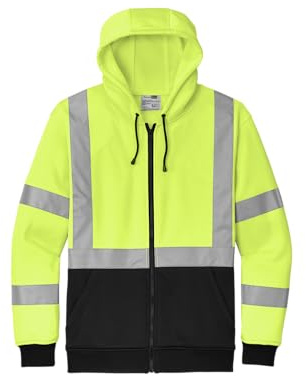 CornerStone Unisex A107 Class 3 Heavy Duty Fleece Full Zip Hoodie | High Vis Sweatshirt for Work, Reflective Fleece Jacket Safety Yellow
