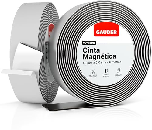 GAUDER Cinta Magnética Extremadamente Autoadhesiva (40 mm x 6 m) | Tiras Magnéticas | Cinta Magnética