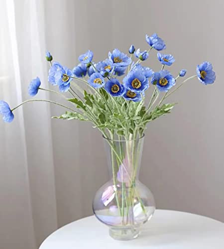 DUYONE Künstliche Mohnblumen-Seide, 6 Stiele, für Heimdekoration, Hochzeitsstrauß, Kunstblumen-Mittelstück, künstliche Pflanzen, Korallenblumen-Arrangement, Seidenblumen zur Dekoration (blau)