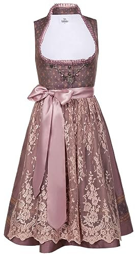 Edelnice Trachtenmode Stehkragen Midi Dirndl mit Knopfleiste hochgeschlossen Madeleine inkl. Spitzen Dirndlschürze Gr. 34-54 (as3, Numeric, Numeric_40, Regular, Regular, 40)