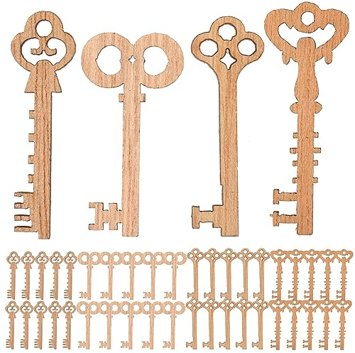 Abaodam 50Pcs Hölzerne Vintage Keys Verzierung Keys Crafts Holzschlüssel Set Charms Lesezeichen Sammelalbum DIY Weihnachtsdekoration