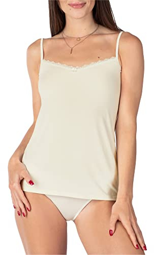 Bellivalini Damen Unterhemd aus Viskose mit Spitze BLV50-219 (Ecru, L)
