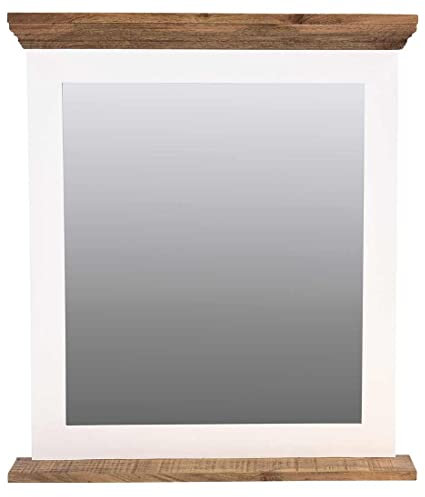 HOMELIV. Bahia Spiegel in weiß/Natur, 70 cm x 13 cm massives Mangoholz, im Landhausstil, das Highlight in Ihrer Garderobe