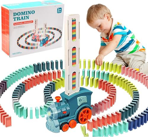 Yizemay Domino Zug Spielzeug Set, Automatisches Domino-Verlegen mit 120pcs Domino-Blöcke Zug mit Licht und Ton Kinder Elektrostapel Pädagogisches Spielzeug-Geschenk(120PCS)