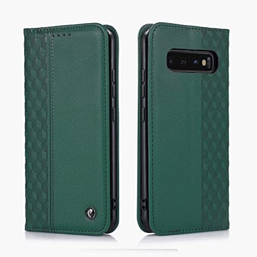 TOHULLE Case for Samsung Galaxy S10, Premium PU Leather Wallet Case Card Holder Kickstand Built-in Magnet Shockproof Plaid Pattern Flip Folio Phone Case Cover for Samsung S10 - Green