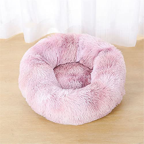 Lukery Panier pour Chien, Lit pour Chien Lit pour Chat Peluche Moelleux Doux Confortable Mignon Rond en Donut Animal de Compagnie Lit Coussin pour Petit Moyen Grands Chiens (60CM,Rose pâle)