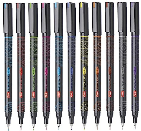 Flair Hotline Fineliner Metallspitze | Spitzengröße 0,7 bis 1 mm | geringes Gewicht mit komfortablem Griff | extra glatt | ideal für Schule, Collage, Büro | mehrfarbige Tasche, 10 Stück