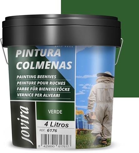 JOVIRA PINTURAS Pintura Colmenas al Agua, acabado Mate. Especial para Apicultura. Protege el interior y exterior de la colmena. (4 Litros, Verde) A-57B